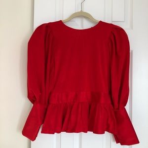 Red Fashion Nova Peplum top with Puff Sleeves